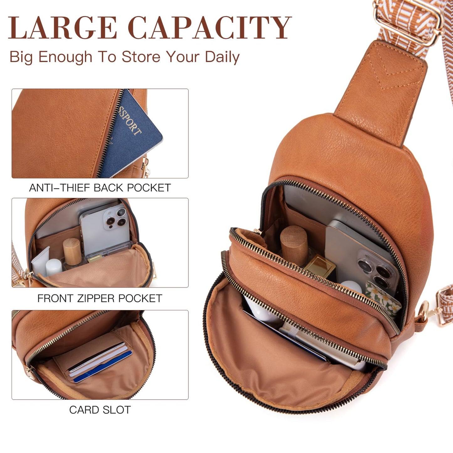 Viverte Personalized Mothers Day Gifts Initial Sling Bag PU Crossbody Bags for Women Mother's Day Birthday Gifts for Women Mom Sister Wife (Brown-M)