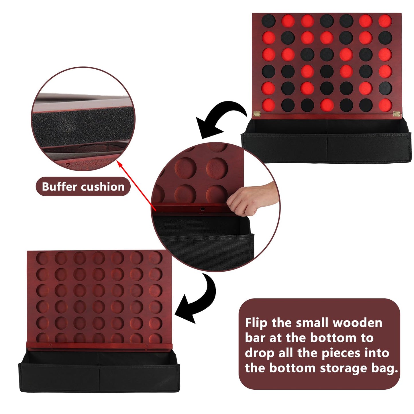 Wahartoly Wall Mounted Wooden Giant 4 in A Row Room Wall Decor Game Accessories and Decor Four in A Row with Pieces Coins Large Size 22 Inch Drop Four Connect Game Solid Wood Game Board (Red Peach)