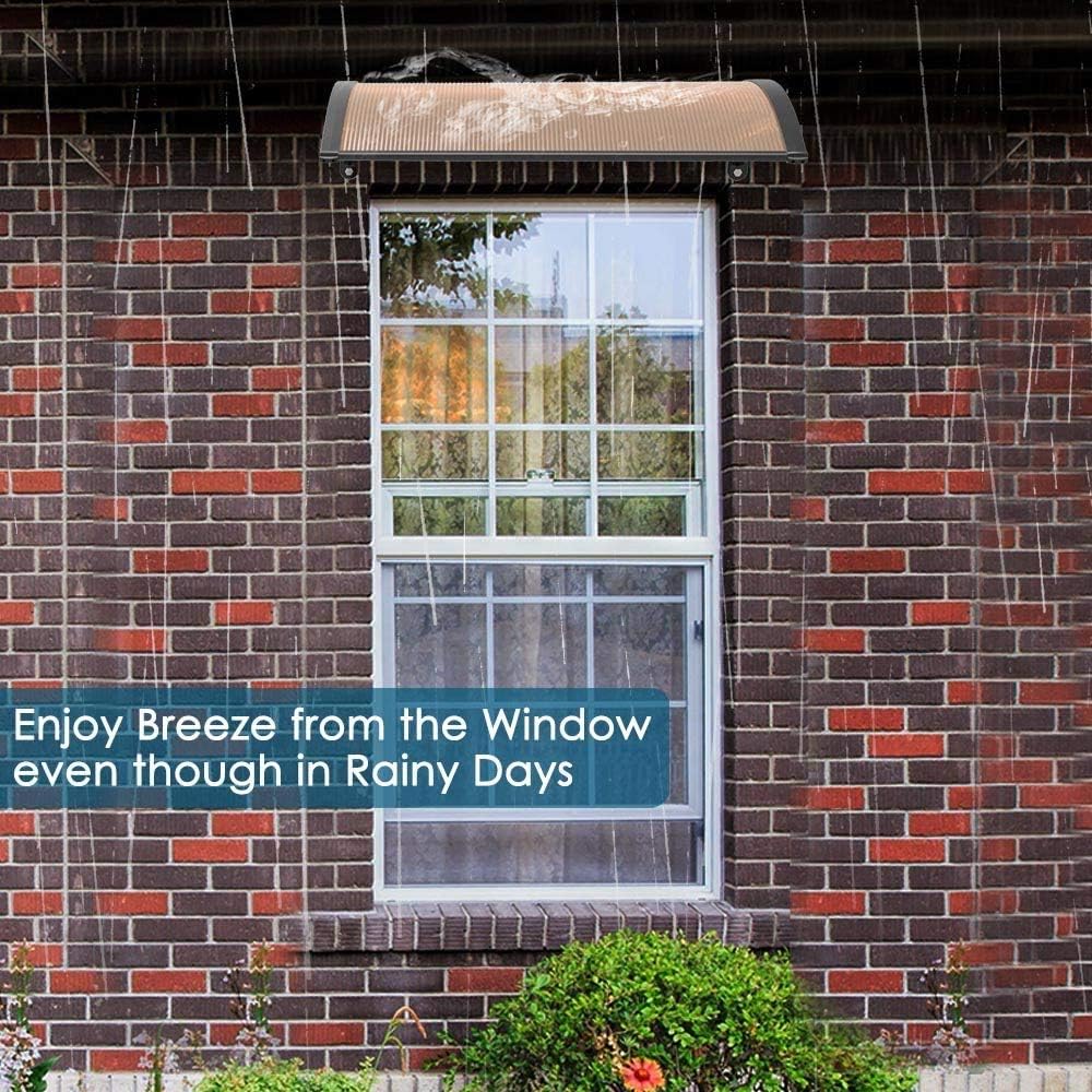 Window Awning Outdoor Polycarbonate Hollow Sheetfor Doors Polycarbonate Cover Patio Door Awning Rain Snow Sunlight(Silver Canopy + Black Bracket, 40" x 40")