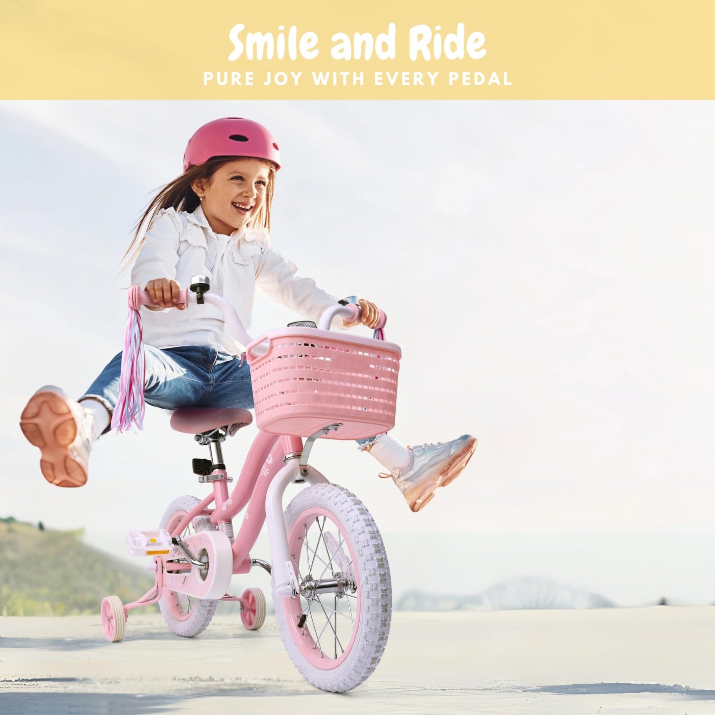 bicystar Girls Bike for Kids 3-5, Kids Bike with Training Wheels, Basket, Coaster Brake, Streamers, 12 inch Pink Pedal Bike for Kids, Birthday Gift