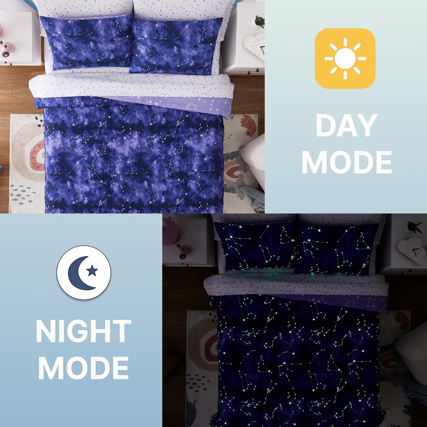 Wink Deer Twin Comforter Set - 5 Pieces Girls Boys Galaxy Glow in The Dark Twin Bedding Sets for Kids, Ultra Soft Bed in A Bag with Sheets