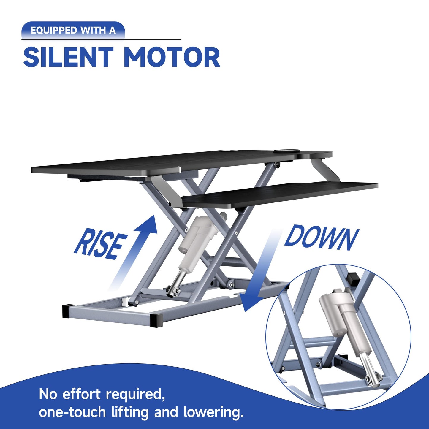 32" Electric Standing Desk Converter,Height Adjustable Riser, Ergonomic Sit-Stand Lift with Wide Dual Monitor Platform and Synchronous Moving Keyboard Tray, 60 lb Capacity - Black
