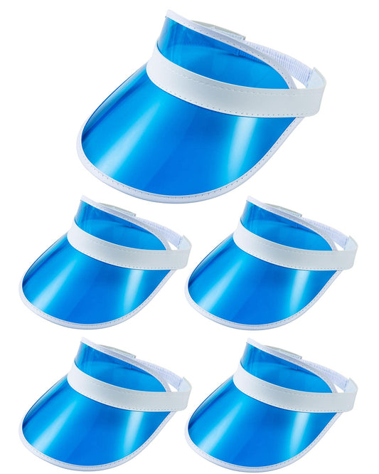 5 Pack Sun Visors Women Hat UV Protection Unisex Retro Candy Color Clear Cap Sports Outdoor Transparent Golf Party Beach (Blue)