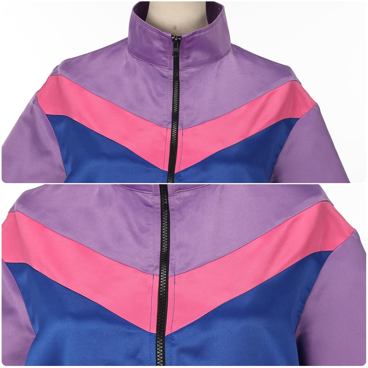Womens 80s 90s Outfits Halloween Short Sleeve Jacket Shorts Tracksuits Retro Windbreaker Sets (Purple, Small)