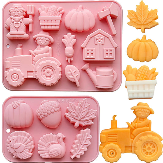 3D Pumpkin Silicone Mold Fall Silicone Chocolate Mold Halloween Thanksgiving Candy Molds Autumn Maple Leaf Acorn shape Cake Pan for Cake Cupcake Toppers Resin Candle Soap Making