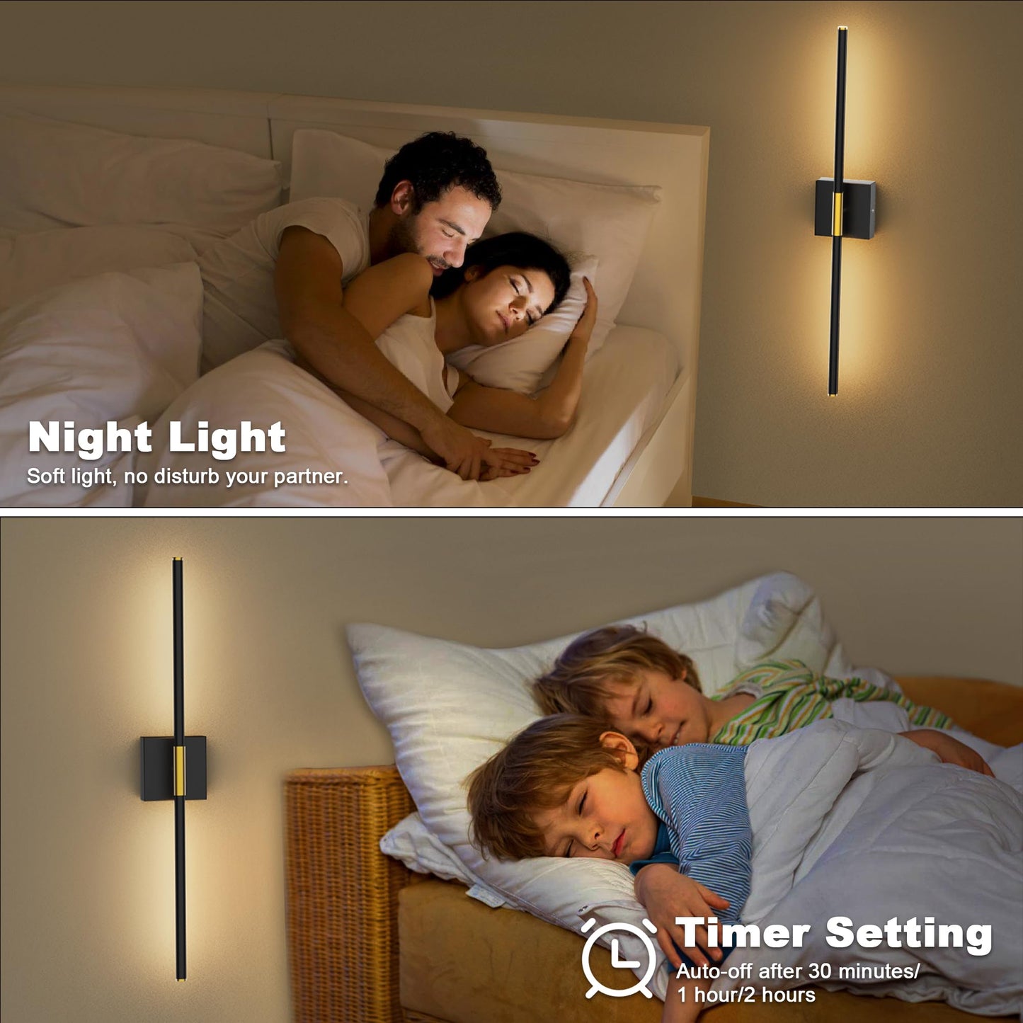31.5 Inch Battery Operated Wall Sconce Set of Two, 8000mAh USB Rechargeable Wall Sconce with Remote Control, 360°Rotate Dimmable 3000K-6000K LED Wall Lights for Living Room, Hallway, Bedroom, (2 Pack)