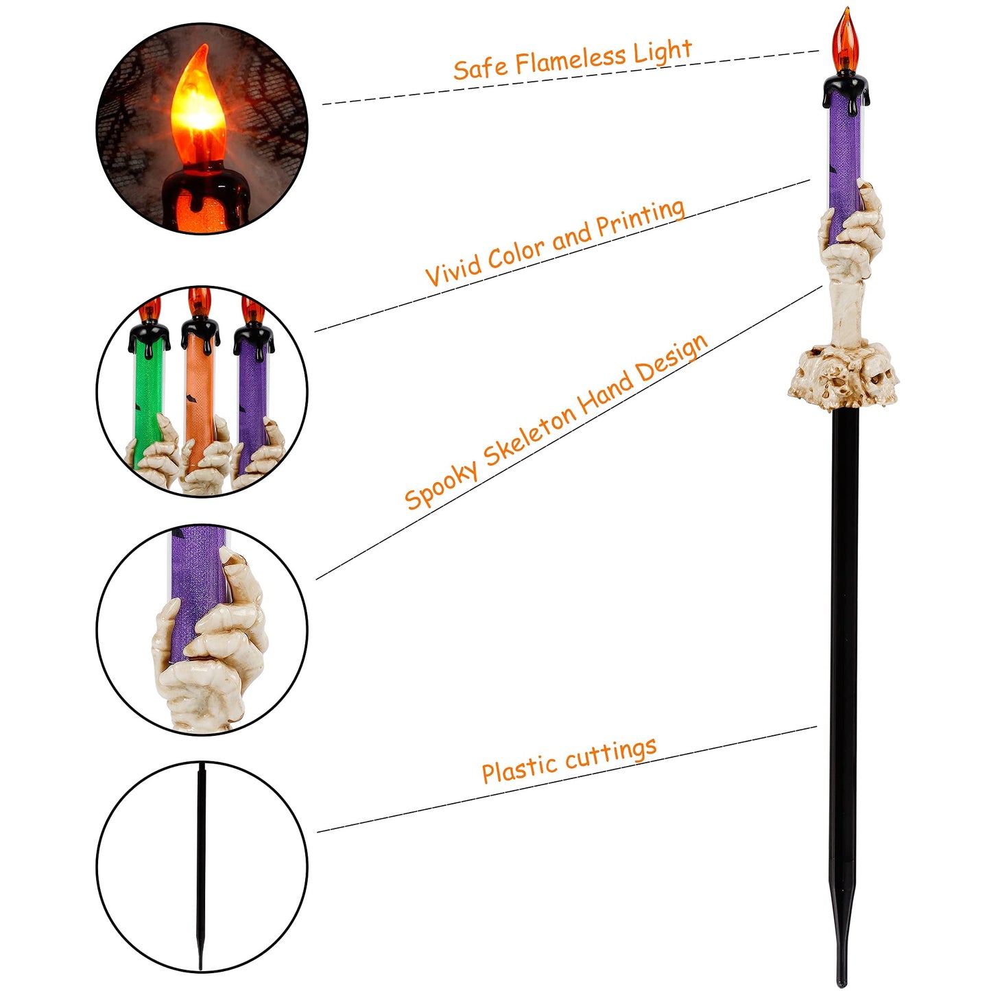 LJLNION Halloween Decorations, 5 Pack Halloween Garden Stake Lights, Tabletop Candle Light with Skeleton Ghost Hand, Waterproof & Battery Operated, Light Up Yard Stakes for Indoor/Outdoor Garden Decor