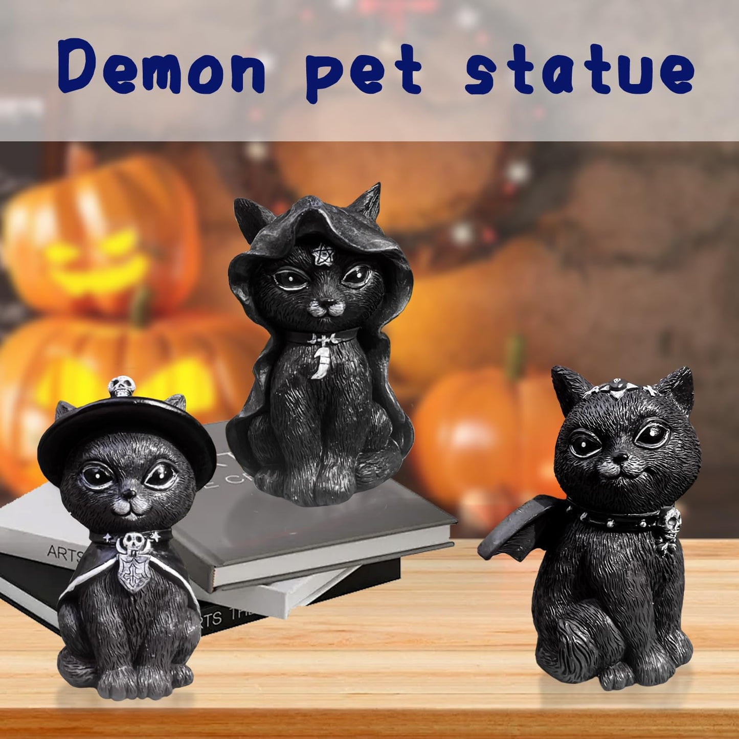 WISSLERMER 5 Sets of Halloween Resin Crafts, Home Decoration Ornaments, Cats, Dogs, Skeletons, Halloween Decoration Statues