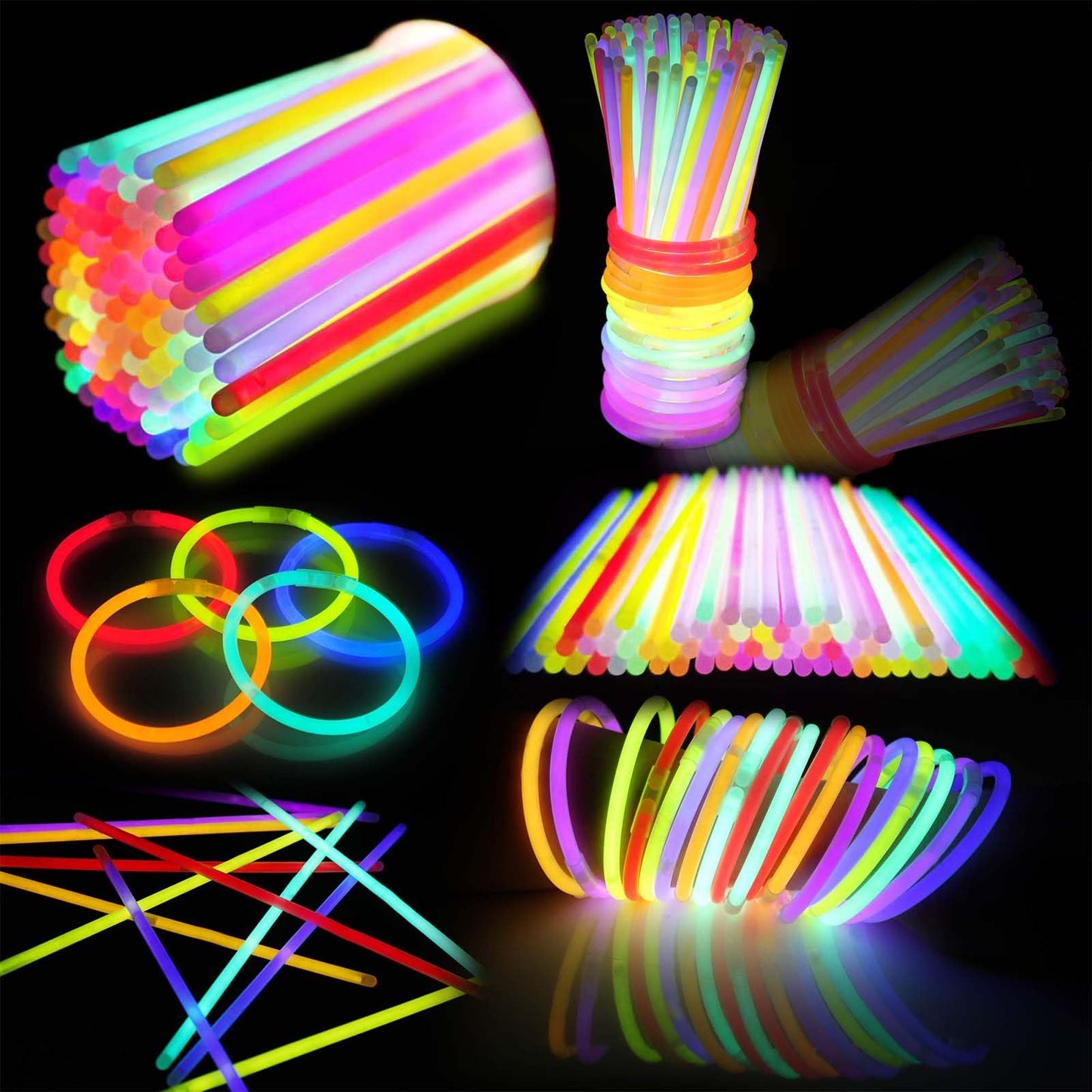 100PCS Glow Sticks Bulk Party Pack, Halloween Glow Sticks For Kids Camping, Glow In The Dark Sticks,8” Glow Party Supplies Bracelets with Connectors