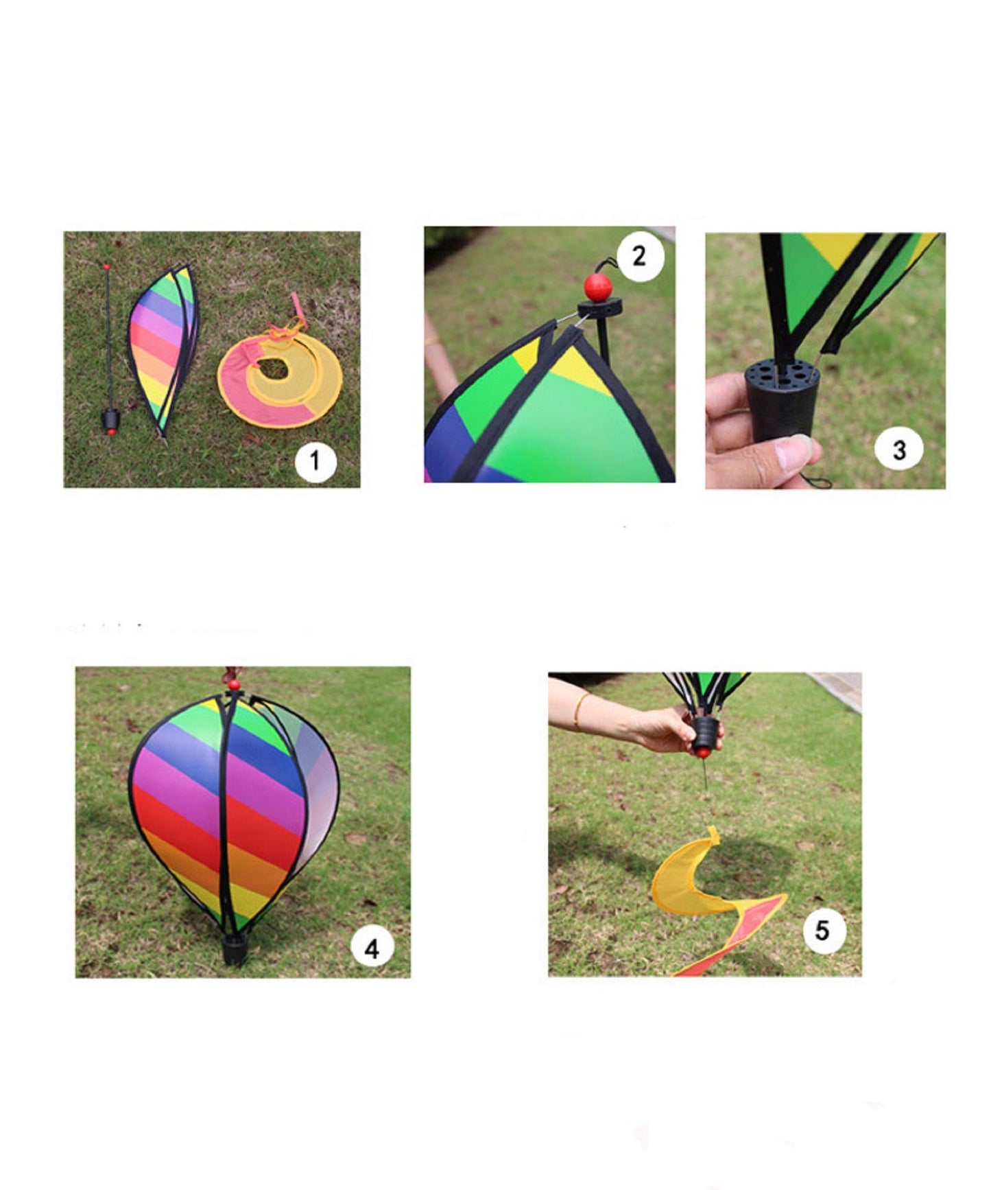 2Pcs Hot Air Balloon Wind Spinner Rainbow Whirl Hanging Ornament Spinning Balloon Windmill Toy Set for Outdoor Garden Patio Yard Home Decoration