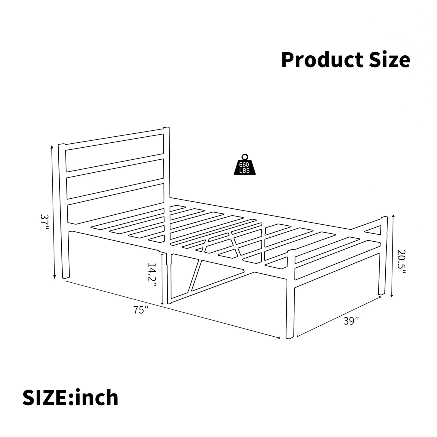 VRAXO Metal Platform Bed Frame with Headboard, Sturdy Metal Frame, No Box Spring Needed(Twin)