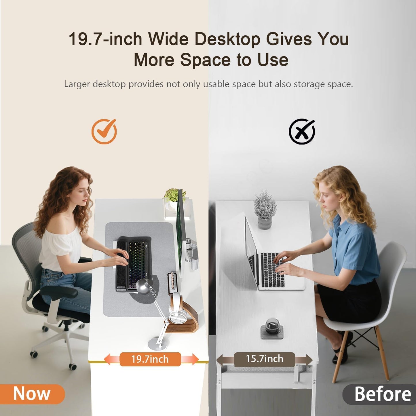 4 EVER WINNER White Desk with Drawers, 47 Inch Computer Desk with 4 Drawers & Hidden Handle, Home Office Desks with Storage Vanity Writing Table for Study, White and Gold Desk