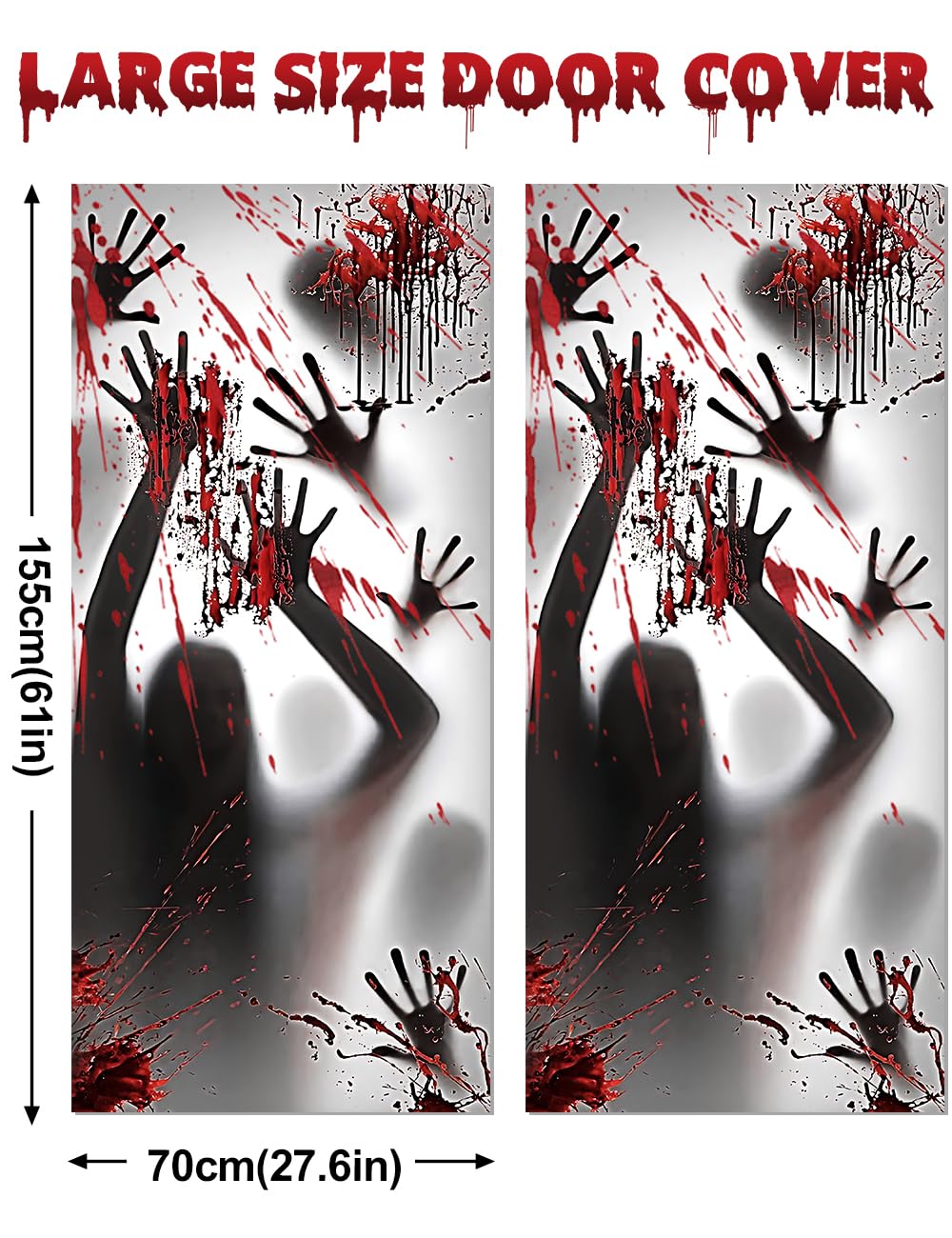 Wohohoho 11 Sheets/202 Pcs Bloody Halloween Decorations Set. 2 Giant Spooky Door Cover, 6 Sheets Horror Window Clings, 3 Sheets Scary Floor Stickers, Halloween Party Wall Decal Bedroom Inside Decor