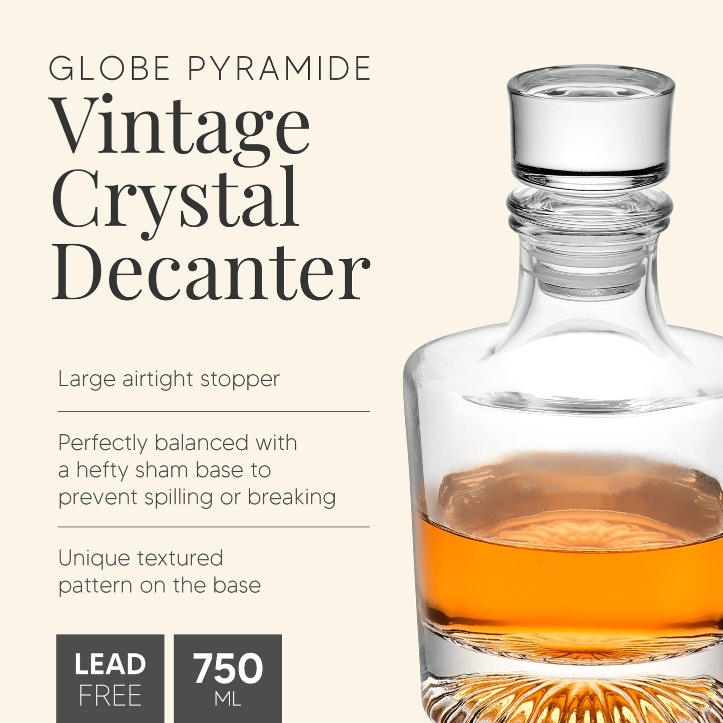Whiskey Decanter Gift Set for Men - Scotch, Brandy, Cognac, Liquor Decanter 750ml (Pyramide Decanter)