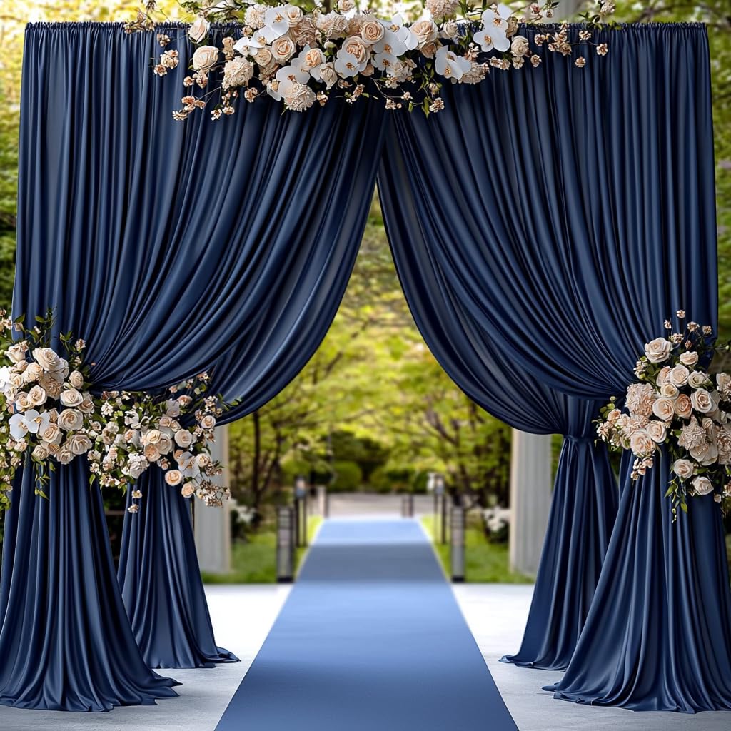 10ftx10ft Navy Blue Wrinkle-Free Backdrop Drapes, Not See-Through Navy Blue Polyester Background Curtains Backdrop Decorations for Party