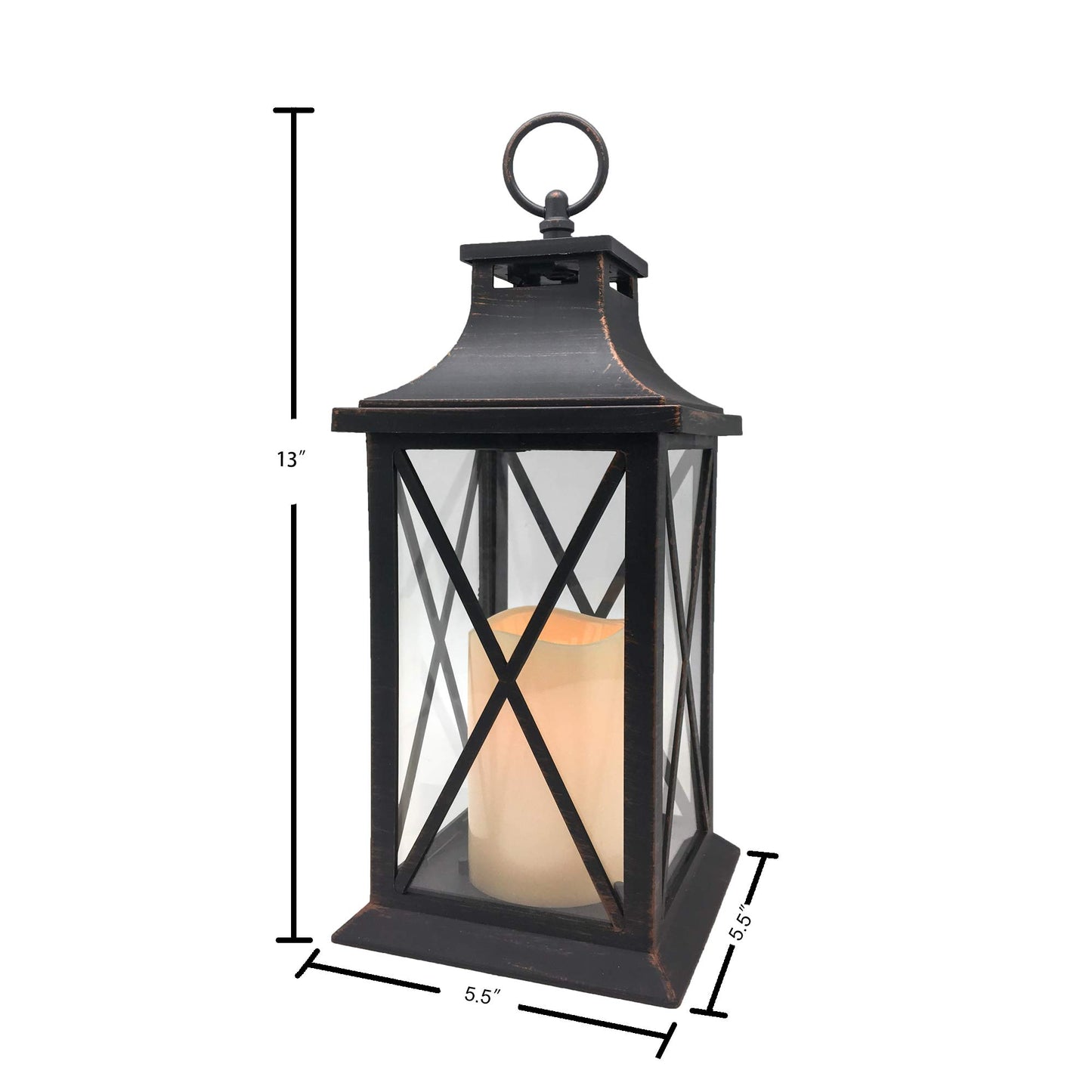 YAKii 14" Decorative Candle Lantern LED Flameless Candle Timer, Plastic LED Candle & Holder, Indoor & Outdoor Hanging Lights,Christmas Day Decoration (Antique Copper Brushed 2 PCS)