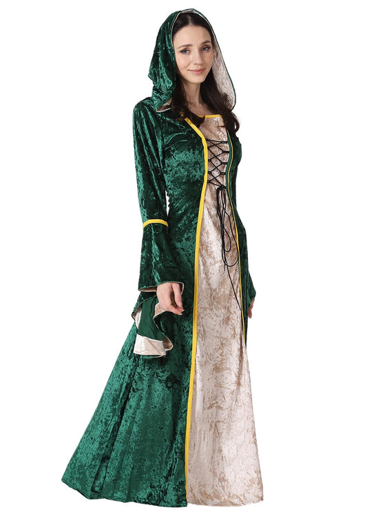 YEAXLUD Vampire Cute Halloween Costume for Woman Renaissance Medieval Evil Queen Dress Women's Black Witch Costumes Cosplay Apparel. (Green, Medium)