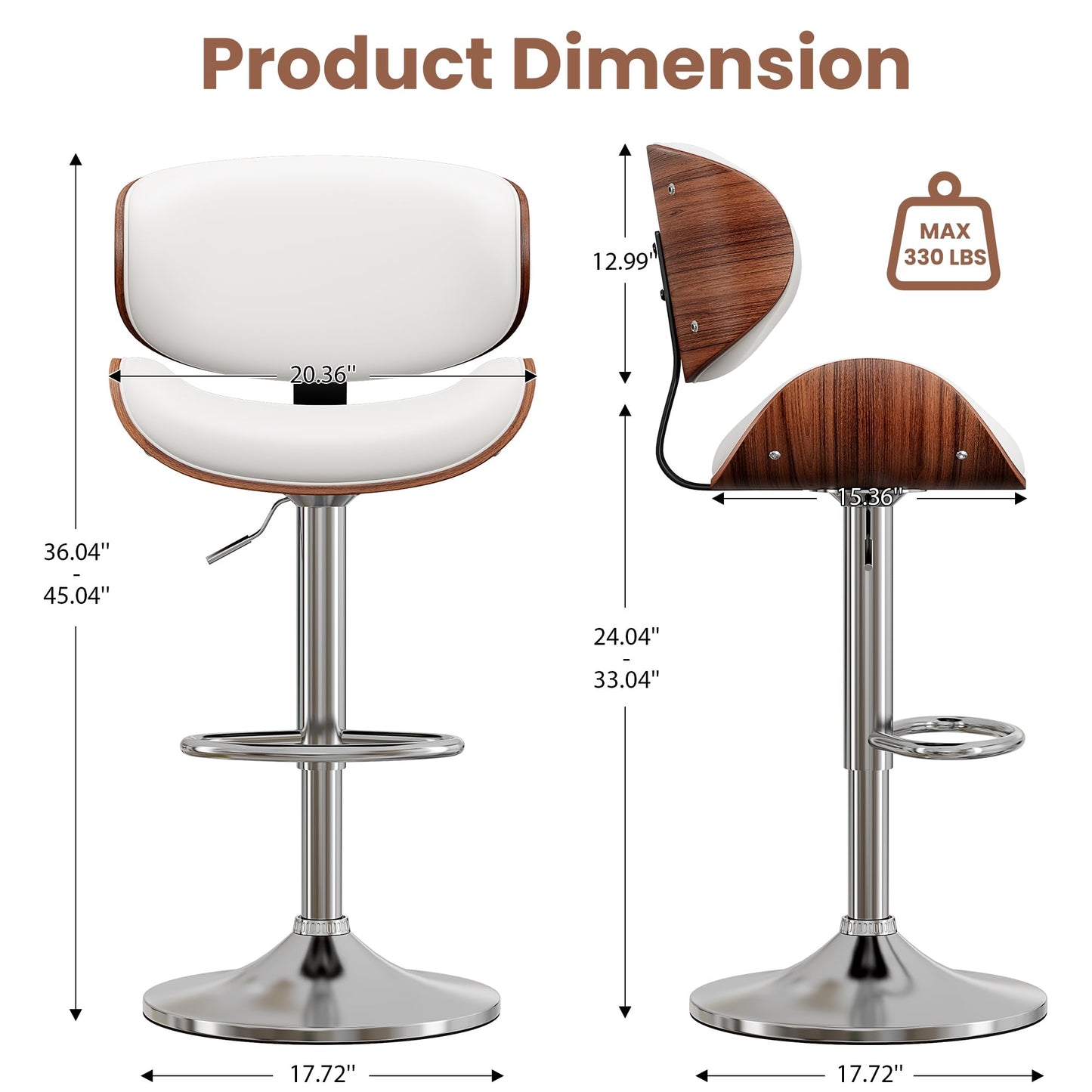 YaFiti Bar Stools Set of 4, Modern Pu Leather Swivel Adjustable Bar Stool Counter Height Stool Set, Bar Chair with Back and Footrest for Kitchen, Dining Room, White