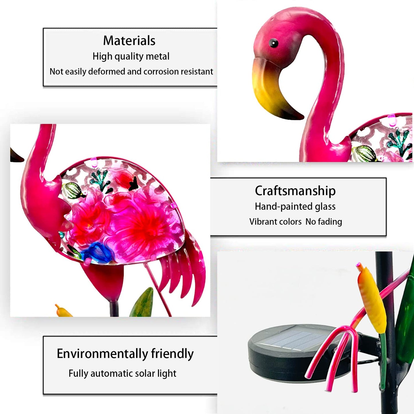 WUFEILY Solar Garden Lights, Glass & Metal Flamingo Solar Garden Decor Solar Pathway Lights Solar Garden Stakes Decorative Yard Art Yard Decor Waterproof for Patio Lawn Courtyard