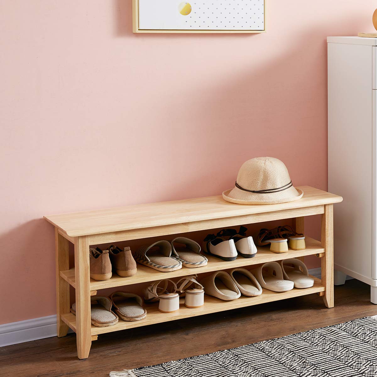 XKZG Storage Bench Wooden Shoe Rack Bench Simple Style Wood Entryway Bench (Natural,39.4")