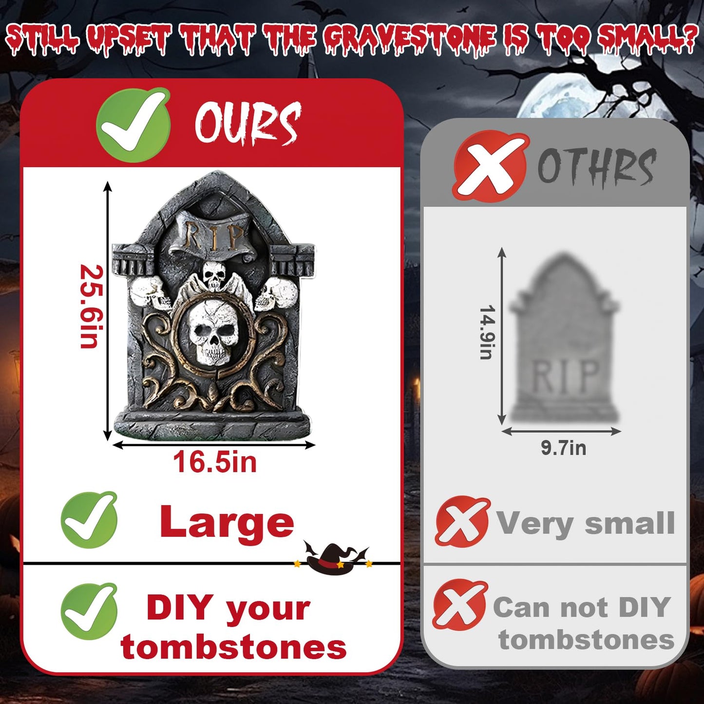 25.6inches Halloween Decorations Outdoor, DIY Halloween Decorations Outdoor of Gravestone Yard Signs, Extra Large Halloween TombstonesCemetery Headstones Scary Decorations for Garden with Waterproof