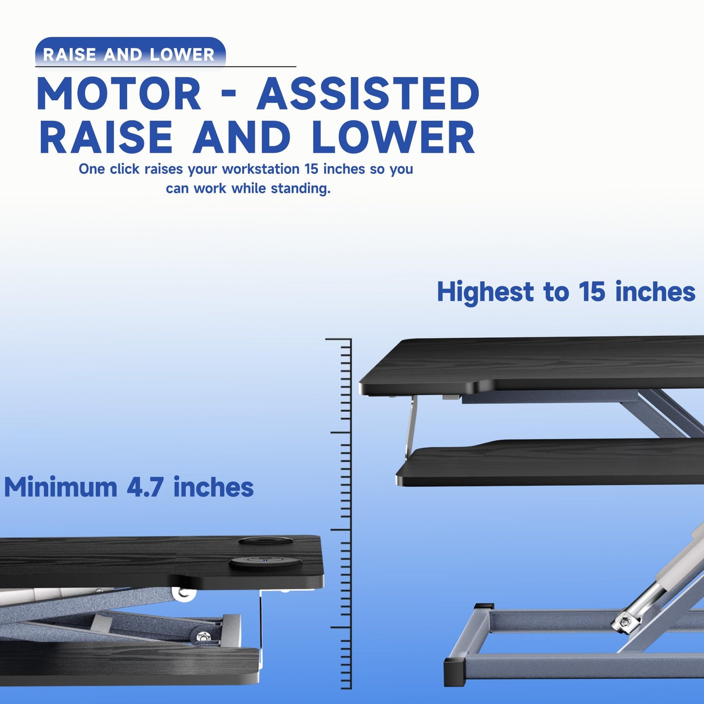 32" Electric Standing Desk Converter,Height Adjustable Riser, Ergonomic Sit-Stand Lift with Wide Dual Monitor Platform and Synchronous Moving Keyboard Tray, 60 lb Capacity - Black