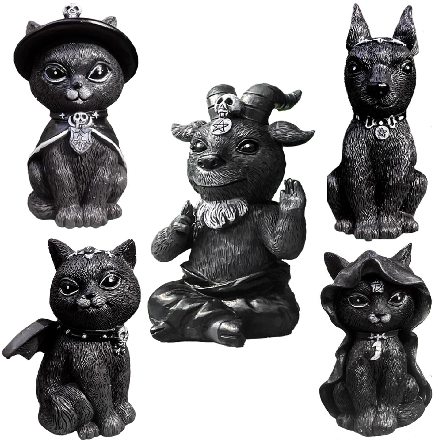 WISSLERMER 5 Sets of Halloween Resin Crafts, Home Decoration Ornaments, Cats, Dogs, Skeletons, Halloween Decoration Statues