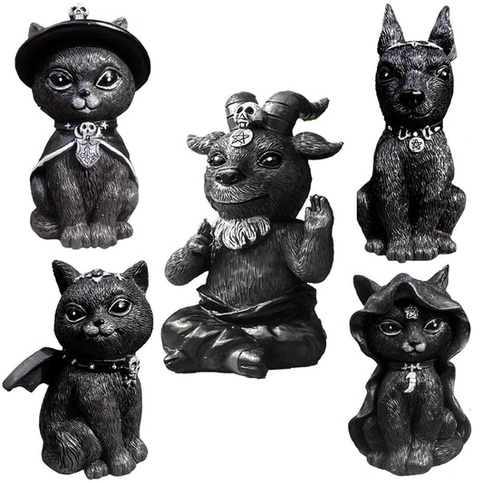 WISSLERMER 5 Sets of Halloween Resin Crafts, Home Decoration Ornaments, Cats, Dogs, Skeletons, Halloween Decoration Statues
