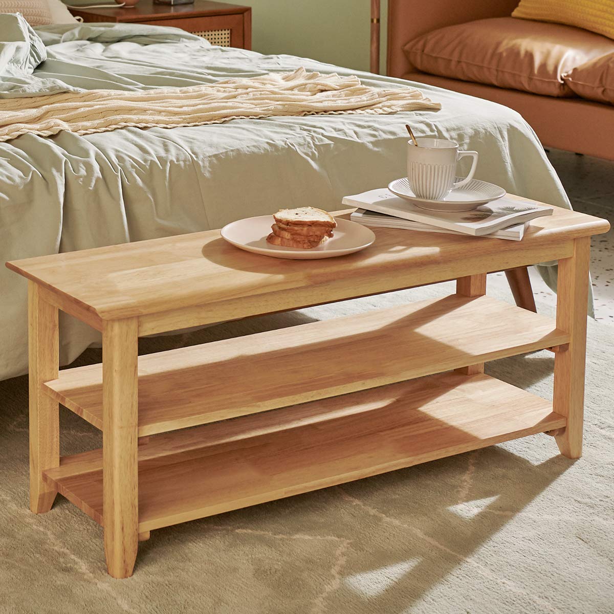 XKZG Storage Bench Wooden Shoe Rack Bench Simple Style Wood Entryway Bench (Natural,39.4")