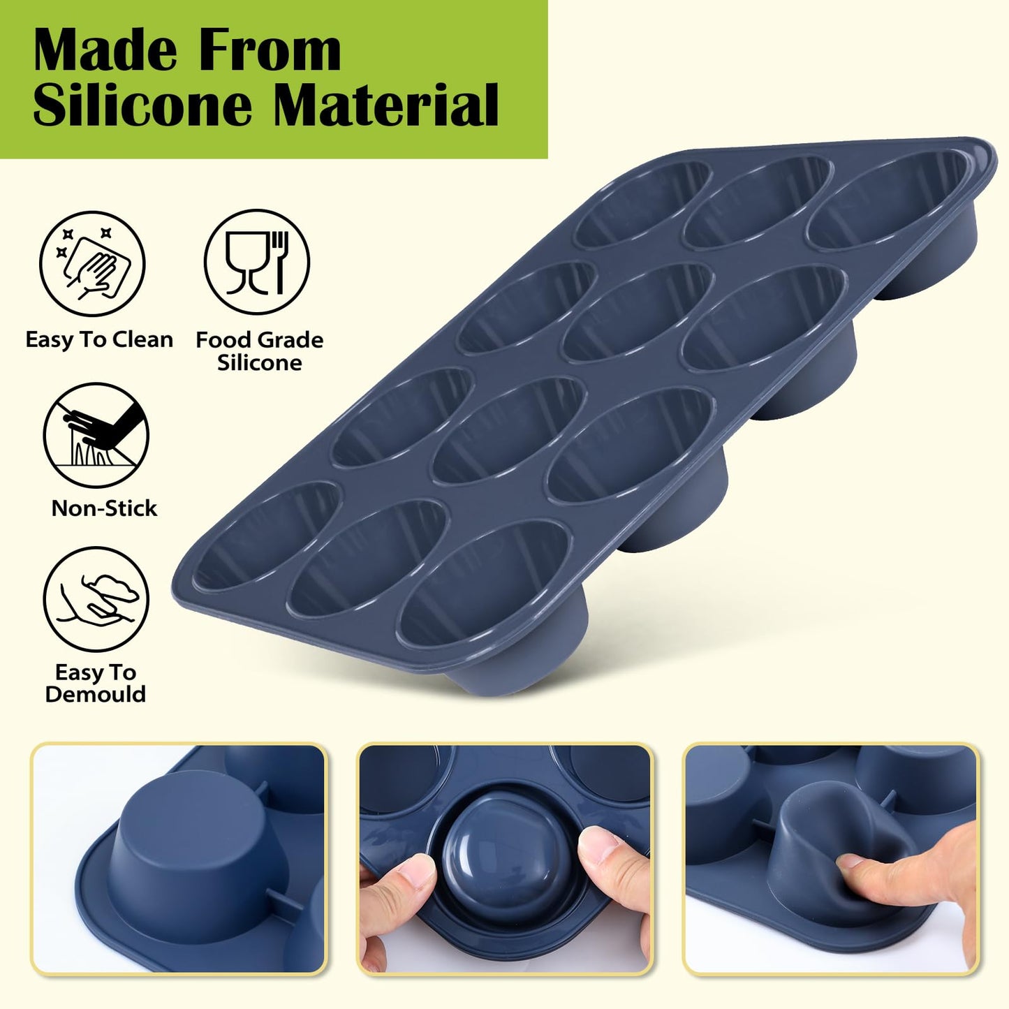 Vnray 2 Pack Silicone Muffin Baking Pan & Cupcake Tray 12 Cup - Nonstick Cake Molds/Tin, Silicon Bakeware, BPA Free, Dishwasher & Microwave Safe (12 Cup Size, Grey)