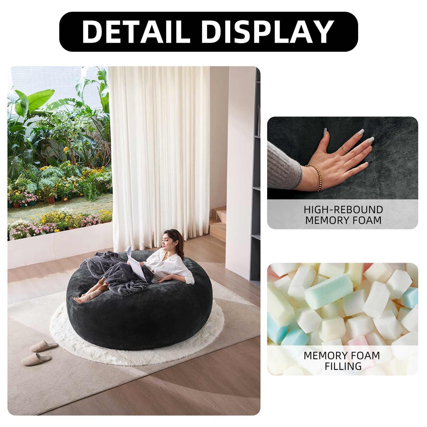 6FT Big Bean Bag Chairs for Adults Foam Chairs for Adults Bean Bag with Filler Included Soft and Comfortable Ultra Soybean Bags, Living Room Furniture, Bedroom Gaming and Gaming Chairs (Dark Gray)