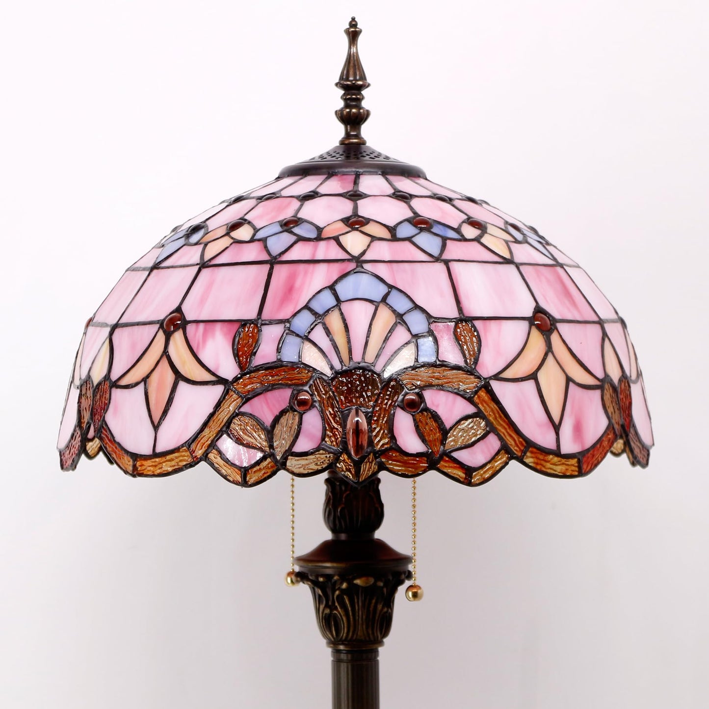 WERFACTORY Tiffany Floor Lamp Pink Baroque Stained Glass Standing Reading Light 16X16X64 Inches Antique Pole Corner Lamp Decor Bedroom Living Room Home Office S003P Series