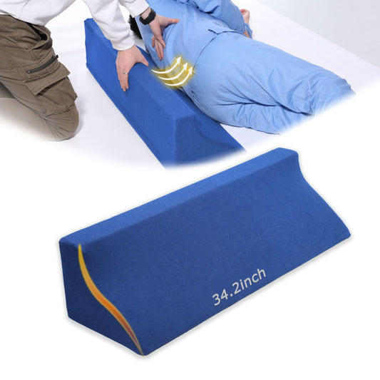 34in Bed Wedges & Body Positioners, 30 Degree Wedge Pillow for Side Sleeping/After Surgery, Triangle Foam Bed Wedge Pillow with Blue Machine Washable Cover, for Pregnancy, Back, Leg Pain Relief