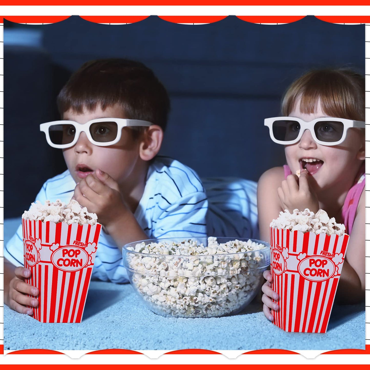 Xinnun 100 Pcs Popcorn Boxes 32oz Classic Stripe Paper Buckets Disposable Oil Proof Popcorn Container Retro Open Top Box for Movie Night Supplies Theaters Carnival Birthday Party(Red and White)