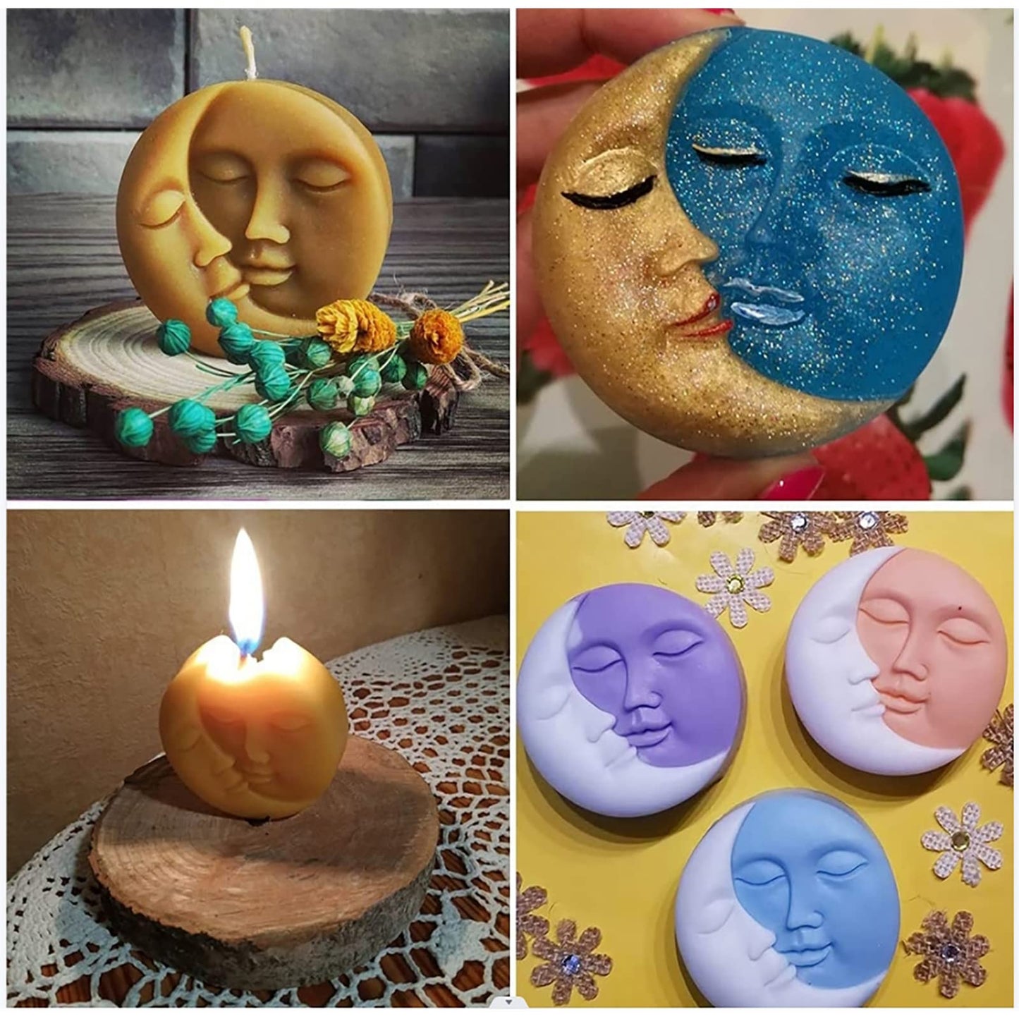 2 Pcs Silicone Soap Molds, Sun & Moon Face Soap Molds for Soap Making, Bath Bomb Molds for Bath Bomb, Chocolate, Candle, Valentine Wedding Gift
