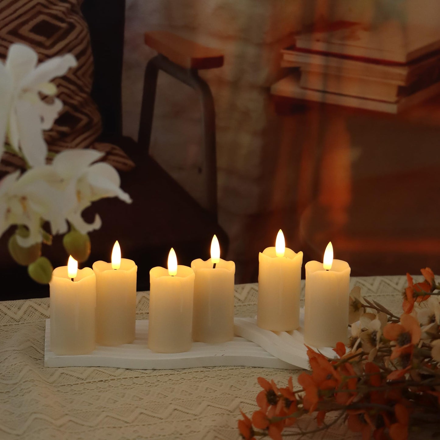 6 Pack Flameless Votive Candles with Timer(5 Hour) 1.5”x3.5” Realistic Black Wick Battery Operated Candles Dripping Fake LED Tealights for Halloween Christmas Wedding Party Holiday Decoration
