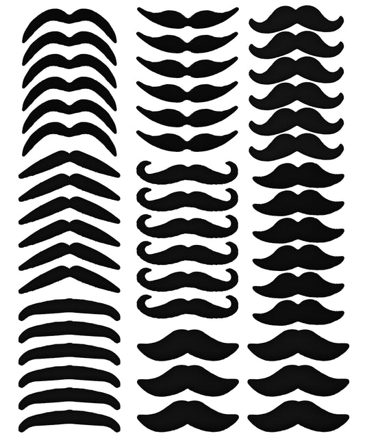 48 Pcs Fake Mustaches for Kids and Adults – 8 Styles Self-Adhesive Stick-On Mustache Set for Halloween, Costume Parties, Disguise Games, and Cosplay Accessories