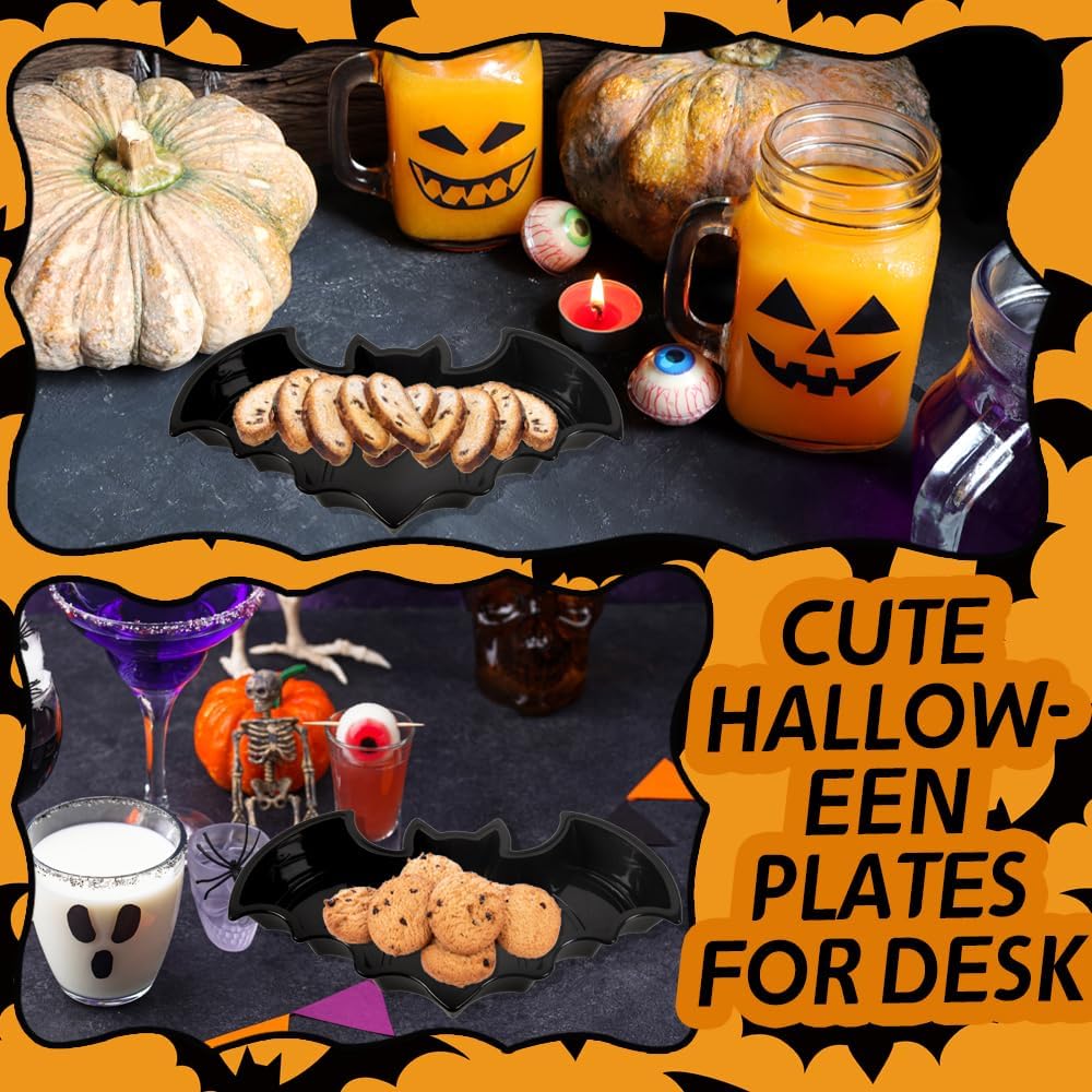 3 Pcs Halloween Bat Plates Plastic Bat Plates Black Halloween Party Supplies Halloween Snack Candy Dessert Plates for Halloween Party Birthday Party Table Decoration