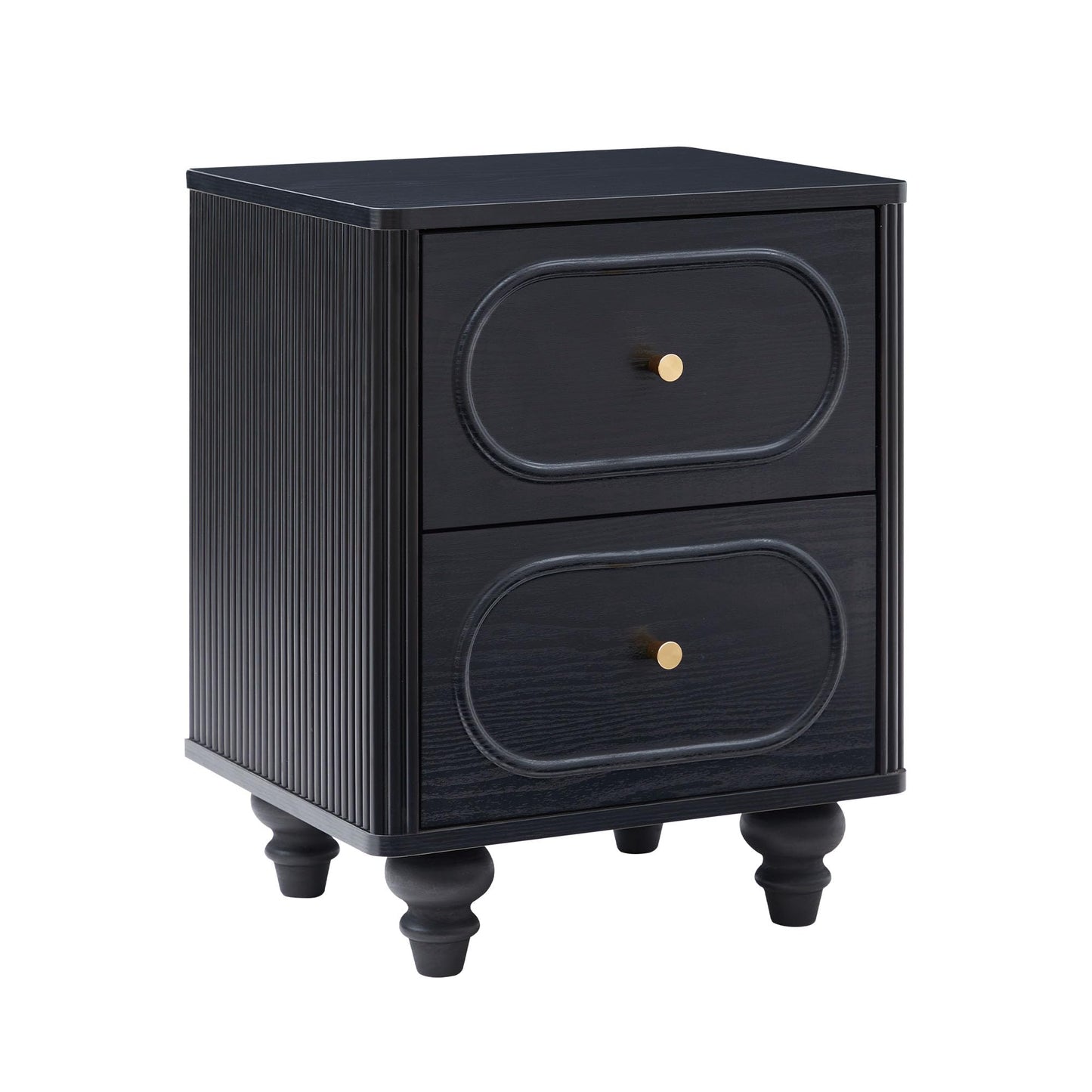 2 Drawer Fluted Nightstand Set of 2, Mid Century Modern Farmhouse Night Stand Small End Table Bedside Table for Bedroom, Living Room, Black