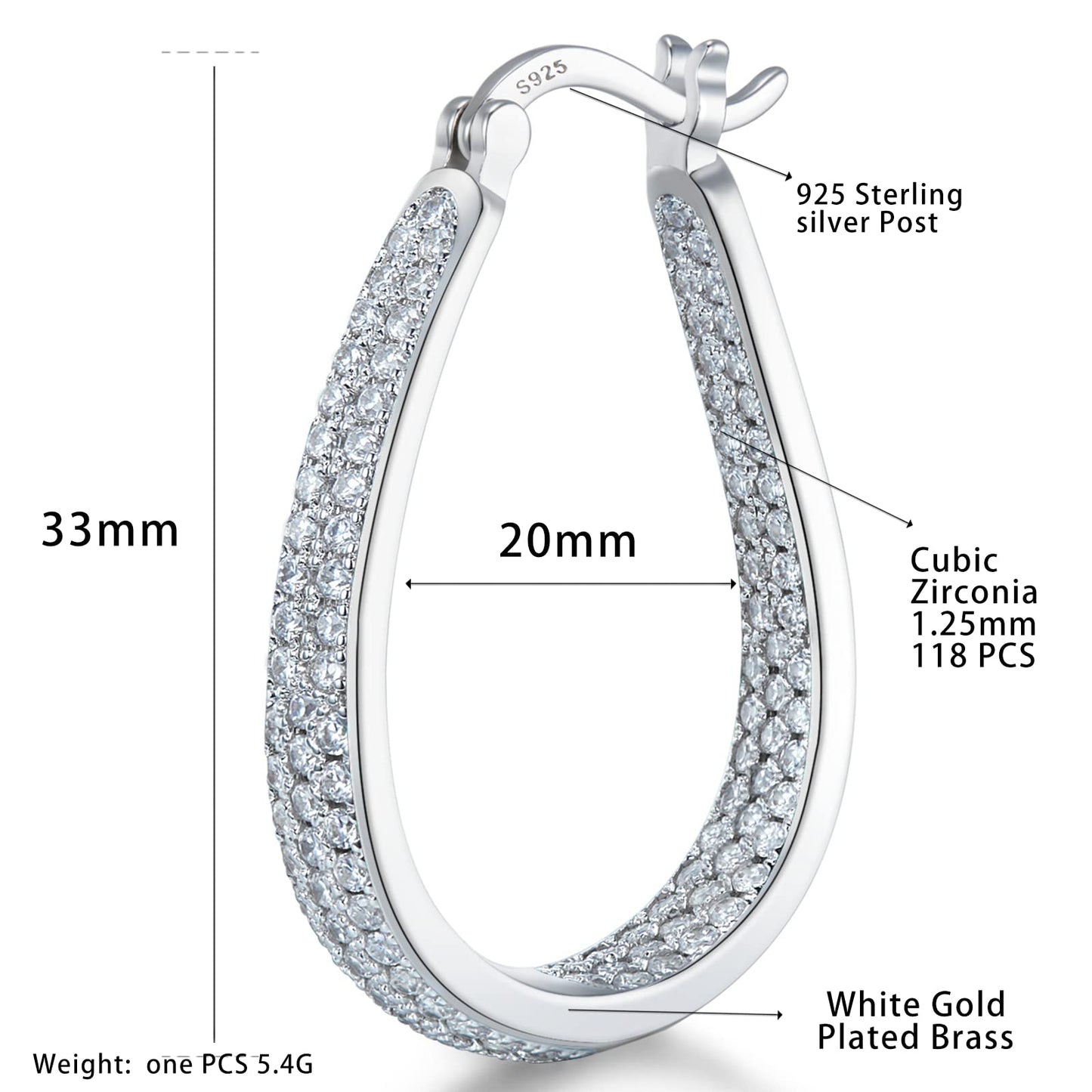 925 Sterling Silver Post Hoop Earrings for Women Gilrs royal Red Cubic Zirconia Oval Chunky Sterling Silver Hoop Earrings weinuo Jewelry