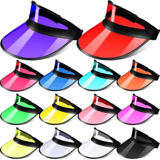 14 Pack Unisex Sun Visors Plastic Clear Cap Candy Color Transparent Tourist Visor Cap Colorful Poker Hat (Black Border)