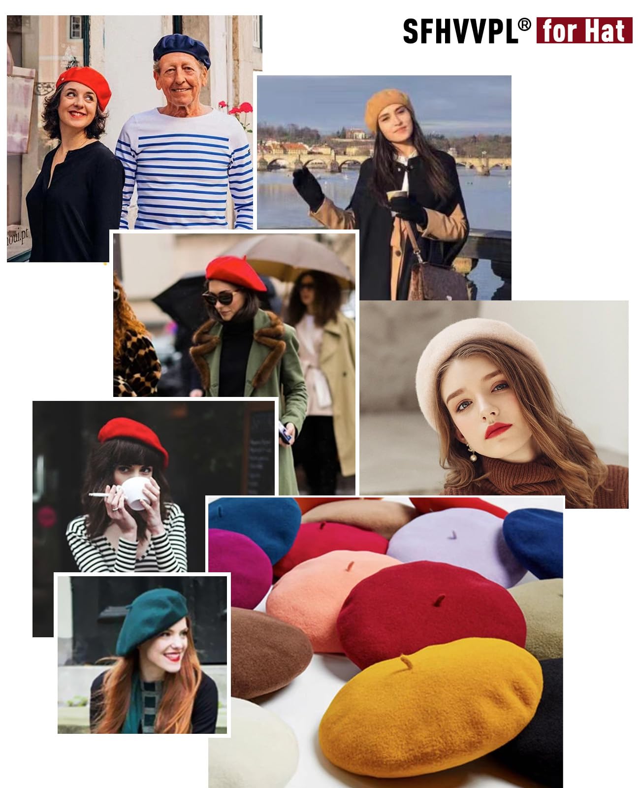 Wool Berets for Women - Classic French Beret Hats for Women and Kids, Solid Color Artist Style - Black Beret