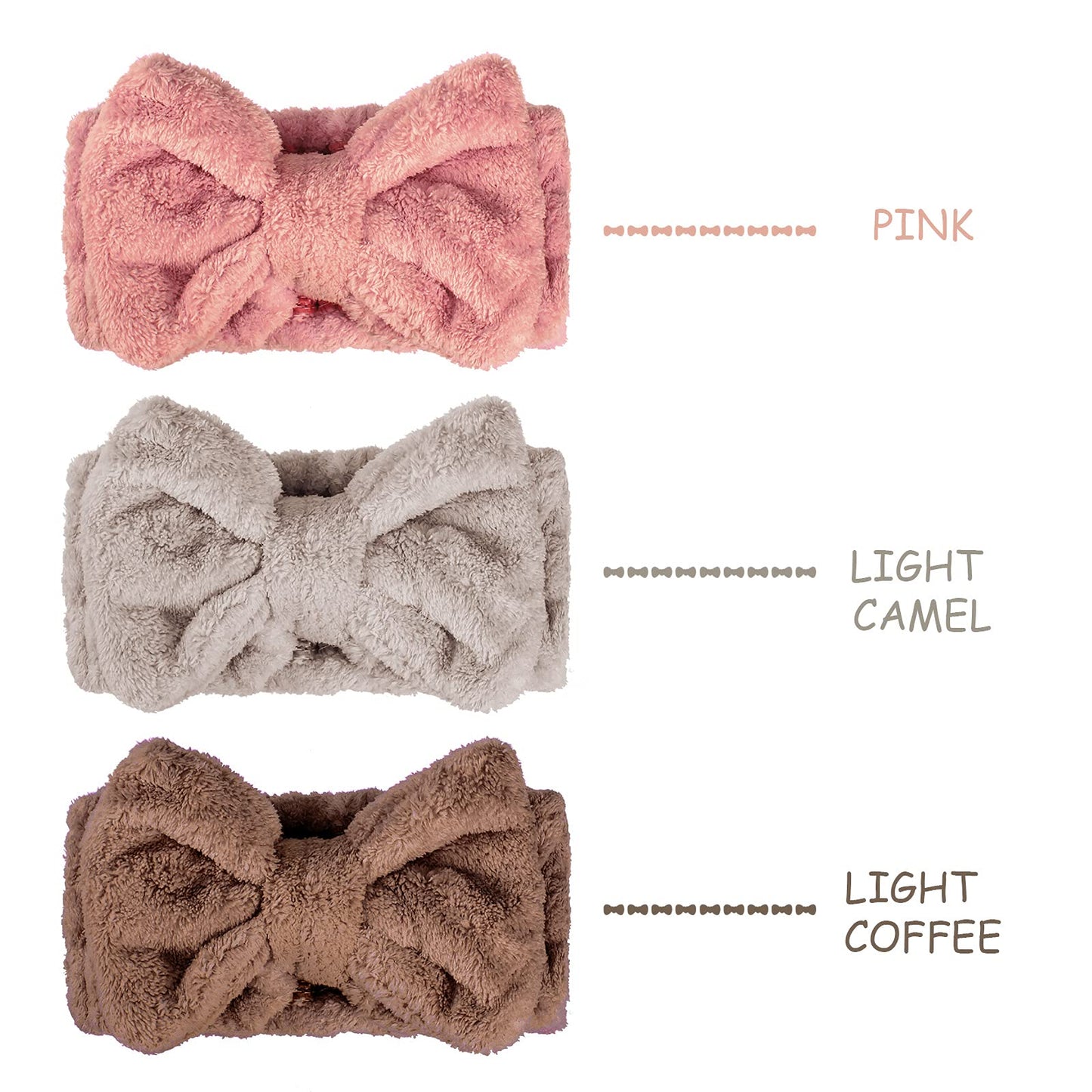 3 Pieces Wash Face Headband Makeup Spa Headband Towel Terry Hair Bands Microfiber Bowtie Headbands Shower Facial Adjustable Headband for Women (Pink, Blue, White)