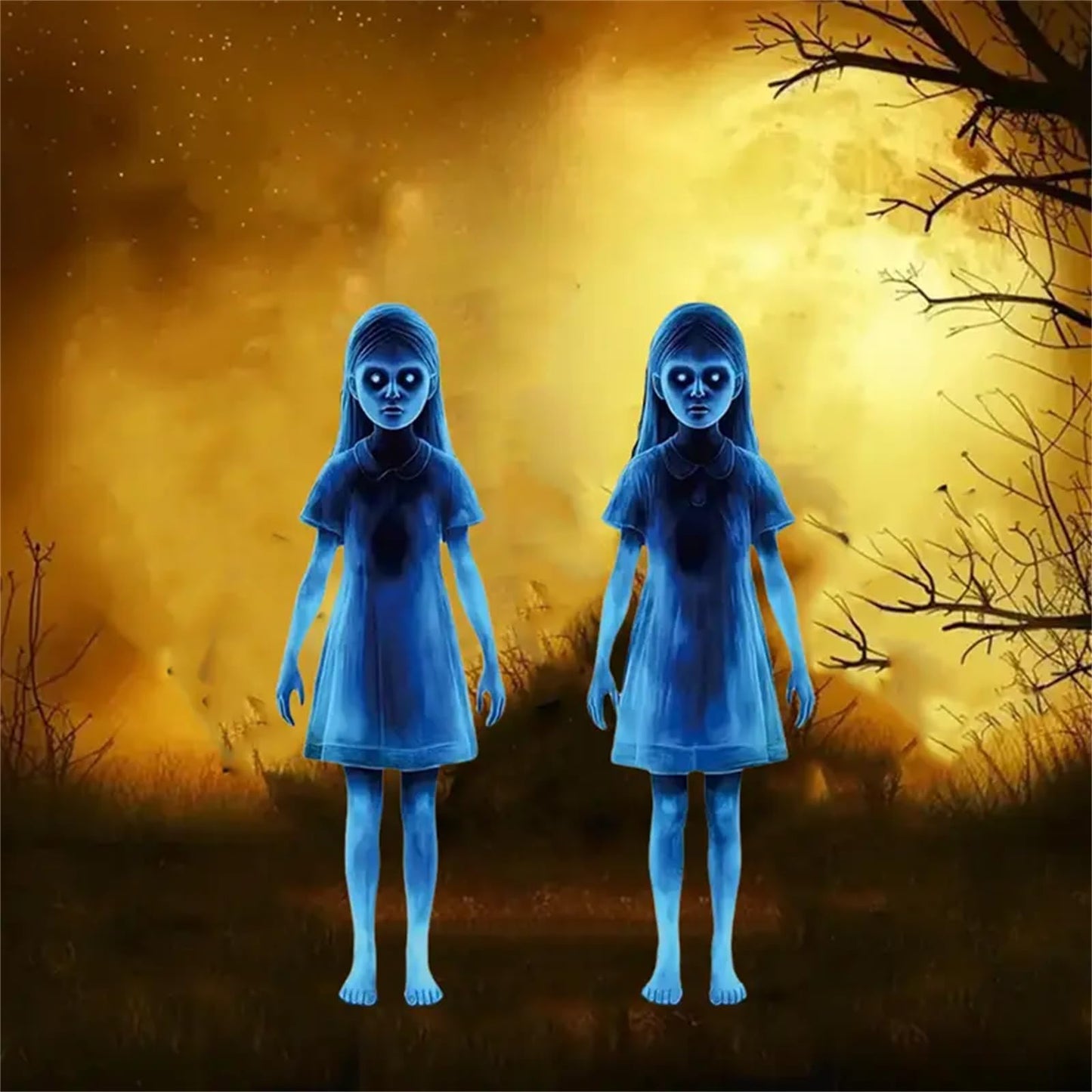 WOPPOE Halloween Haunted Twin Ghost Ground Stakes, 15.7 * 4.6 inch, Zombie Statues Iron Silhouette, Perfect for Home Outdoor Garden Yard Decor, Halloween Decoration Set (1 Pair)