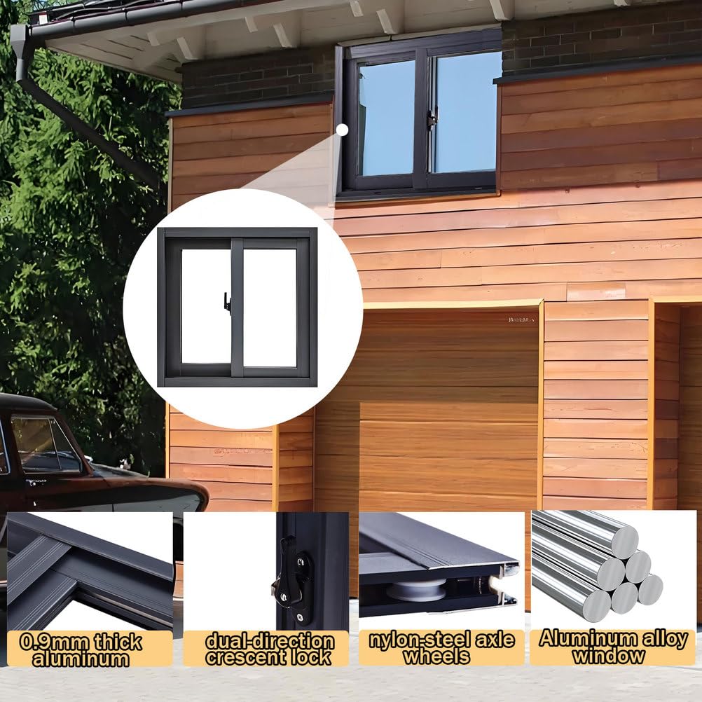 XIHAADOY Basement Window, Aluminum Alloy Sliding Windows, Replacement Windows for Houses, Small Windows for Bathroom Shed Chicken Coop Rv Garage, with Screen Window,Black,20x12in / 51x30cm(WxH)