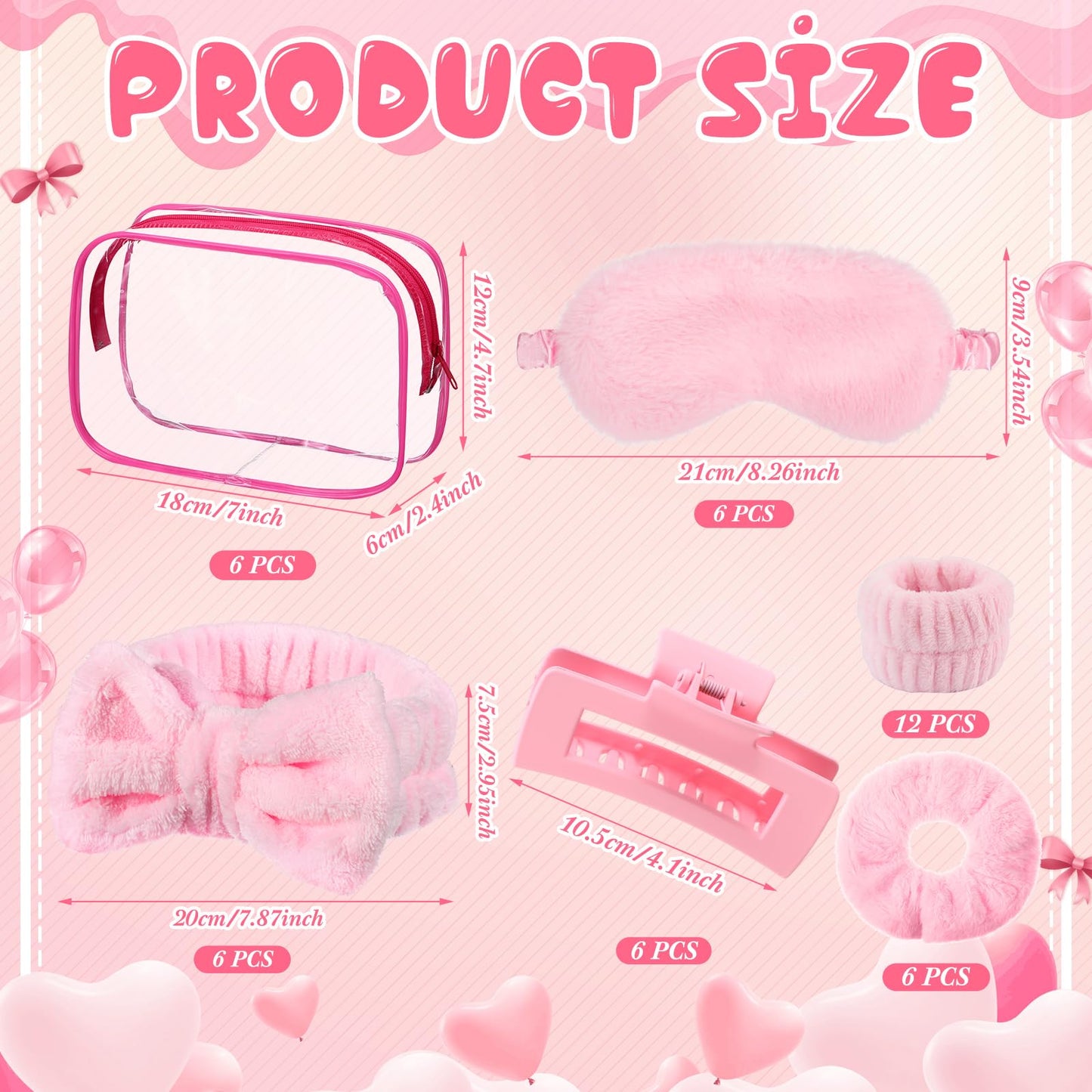Wavyknot 42 Pcs Spa Sleepover Party Supplies Include 6 Sleep Eye Mask 6 Spa Headband 12 Wrist Washband 6 Velvet Scrunchies 6 Hair Claw Clips 6 Clear Cosmetic Bags for Girls Slumber Party Favors Gift