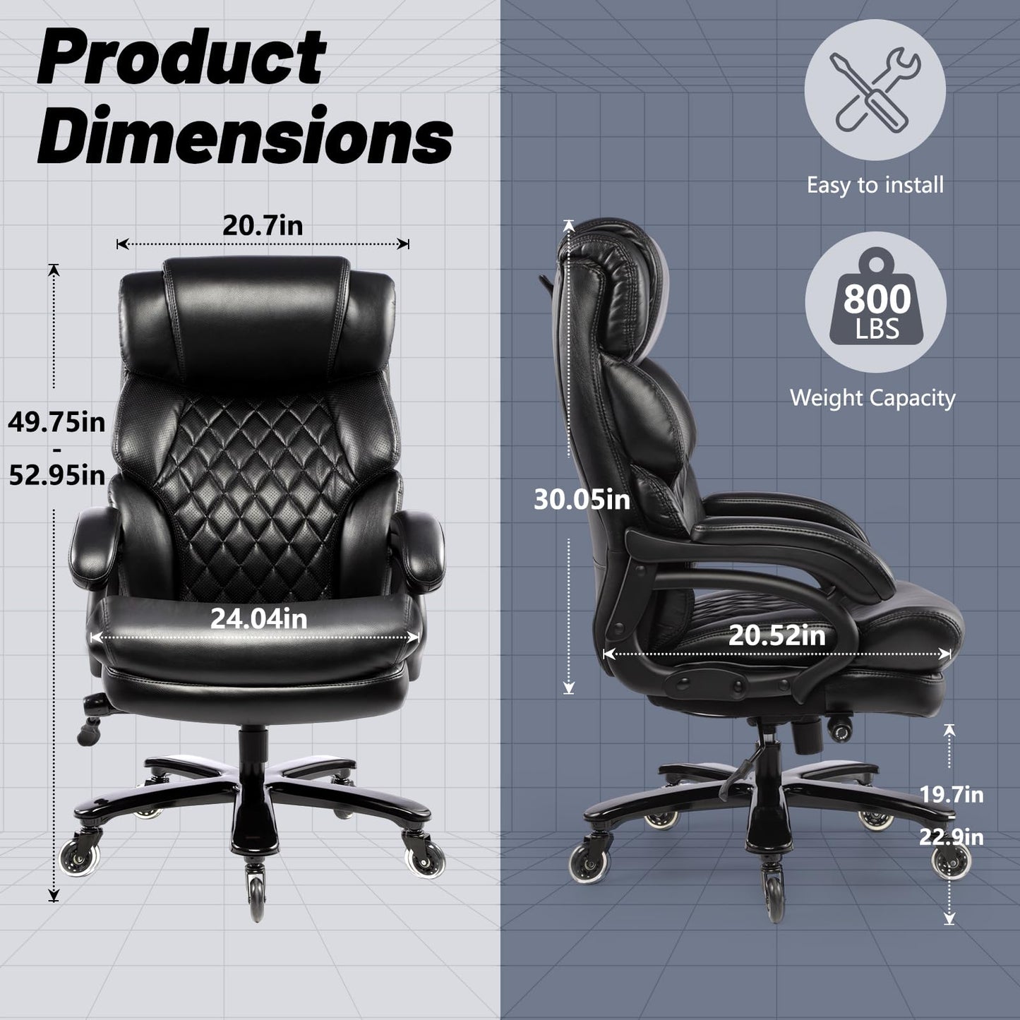 800LBS Big and Tall Office Chair for Heavy People, Heavy Duty Executive Chair with High Back, Extra Wide Seat and Adjustable Lumbar, Large Computer Desk Chair Comfortable for Home Office (Black)