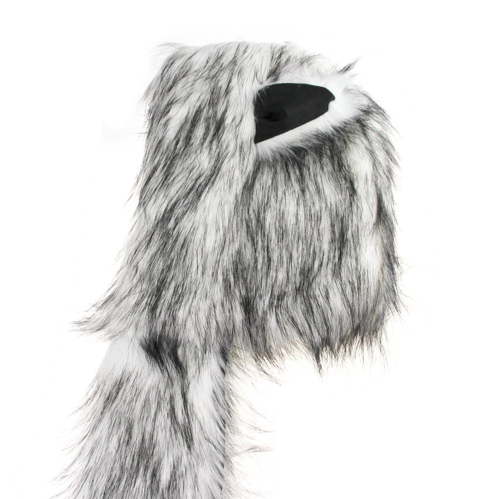 Winter Animal Hat Faux Fur Hooded Scarf Cute Furry Ears Paw Gloves Pocket Hoodie Beanie Cap Party Costume for Women Girls (White)
