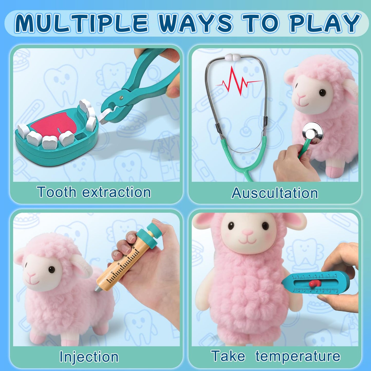XZZO Doctor Kit for Toddlers 3-5, Wooden Kids Dentist Play Set, Doctor Play Set Pretend Play Toys for Toddlers , Realistic Wooden Medical Kit Role Play Set, Gifts for Boys Girls 3+ Years