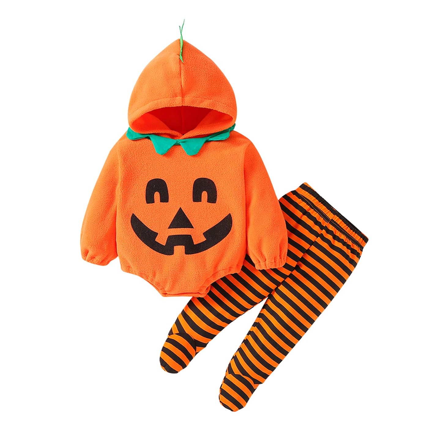 2Pcs Newborn Infant Baby Boy Girl Fleece Halloween Pumpkin Costumes Hoodie Romper Onesie Cotton Pants Outfit (3-6 Months, Orange-A)